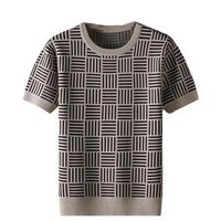 Pull Homme en Tricot Jacquard Géométrique Personnalisé avec Logo OEM, Manches Courtes, Col Rond, T-shirt Décontracté
