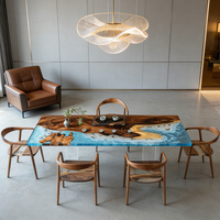 Table à café/thé/salle à manger de style minimaliste en résine époxy, plateau en bois massif à motif ondulé, meubles de salon