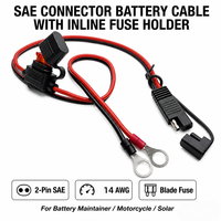 2 Pin 14AWG SAE O-Ring Terminal Wiring Harness 10A 20A Fuse Kabel Ekstensi Baterai PVC Konduktor Tembaga Murni 600MM Otomotif