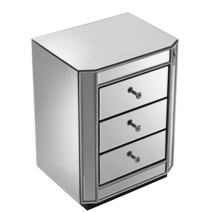 Hot Sale Modern 3-Drawer Chest <b>Bedside</b> Nightstand Crushed Diamond Mirrored Night Table for Bedroom for Apartment Use - Product Image 5