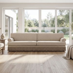 Sofá de Lujo con Respaldo Alto y Borlas, Sofá Recto de Tela de Diseño Moderno, Sofá Retro Deco de <span class=keywords><strong>3</strong></span> <span class=keywords><strong>Plazas</strong></span> para Villa o Mansión, Asientos de Diseño - Product Image 2