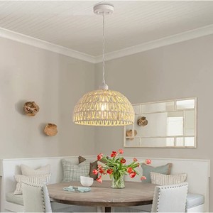 Lámpara Colgante de Techo Grande de Acero Inoxidable con Pantalla de Ratán y LED E26, Luz Blanca, para Sala de Estar, AC 85-265V, con Control Remoto - Product Image 3