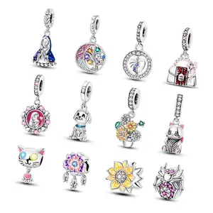 925 Sterling Silver Exquisite Flower Sunflower Spider Charms Beads for bracelet DIY charm for jewelry making fit bracelet