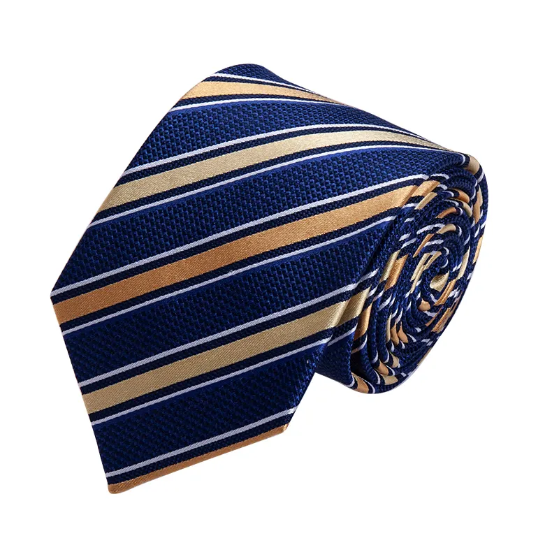 Gold Blue Stripe Gentle Mens Handmade Wholesale Woven Silk Ties