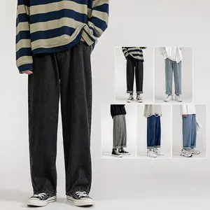 2023 New Korean Fashion Men's Baggy Jeans Classic Unisex Man Straight Denim Wide-leg Pants Hip Hop Baggy Light Blue Grey Black