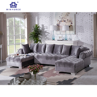Winforce OEM ODM set Sofa sudut berbentuk U gaya Amerika Eropa furnitur ruang tamu Sofa Chesterfield abu-abu