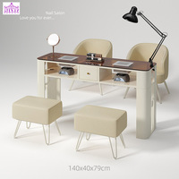 Tables et chaises de manucure à ongles roulantes portables en verre couleur thé 3 places