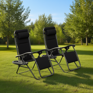 Set di Sedie da Giardino Reclinabili a Gravità Zero, Pieghevoli, con Telaio in Alluminio Nero e Tessuto in Poliestere, Design Moderno - Product Image 2