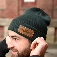 Bonnet en tricot chaud en coton avec patch en cuir personnalisé pour l'automne et l'hiver, pour hommes et femmes