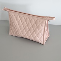 Pochette de soirée en cuir PU matelassé rose, trousse de maquillage imperméable avec fermeture éclair, organiseur de cosmétiques de voyage pour femmes