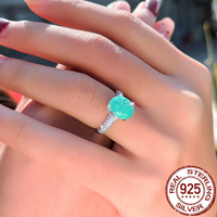 Anillo de Plata de Ley S925 Estilo Brasileño con Imitación de Turmalina Paraiba y Circonita Cúbica, Anillo Ovalado para Mujeres y Niñas, Ideal para Fiestas