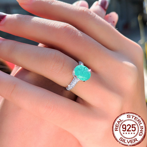 Anello in <span class=keywords><strong>Argento</strong></span> Sterling S925 Stile Brasiliano con Imitazione di Tormalina Paraiba e Zirconi Cubici, Forma Ovale per Donne e Ragazze - Product Image 2