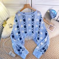 Pull en coton brodé personnalisé pour femmes OEM ODM Pull de Noël décontracté à motif floral Style crocheté