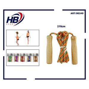 Corde à sauter en bois naturel avec poignée creuse en bois et corde en coton de 250 cm - Product Image 1