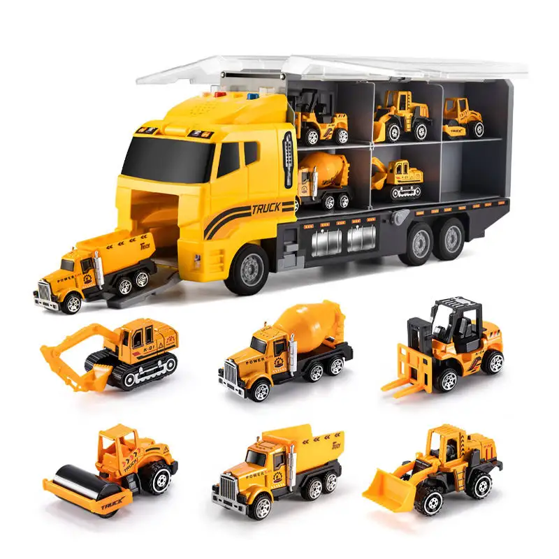 PANDAS Conjunto de carros de brinquedo para caminhões fundidos, veículos de construção, equipamentos de transporte, caminhões de liga metálica, carrinhos de presente