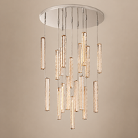 Lustre LED cubique en cristal transparent personnalisé avec lumière douce pour les grands luminaires d'escalier dans les salons de luxe