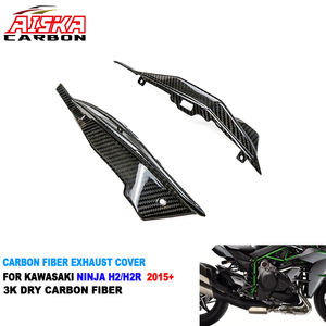 AISKA 100% Fibre de Carbone Sèche 3K Complète, Cache de Protection Thermique pour Pot d'Échappement de Moto Kawasaki Ninja H2 <span class=keywords><strong>H2R</strong></span> <span class=keywords><strong>2015</strong></span>+ - Product Image 1