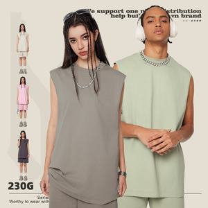 Camiseta sin mangas holgada sin mangas de color sólido de tela fresca de 230GSM con estampado personalizado, camiseta sin mangas de talla grande para gimnasio, camisetas sin mangas para hombre - Product Image 3