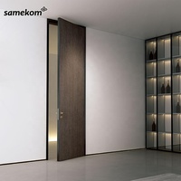 Puerta Corredera de Madera MDF para Dormitorio, Diseño Europeo, Puerta Interior de Madera con Marco Negro, Kit de Puerta Oculta