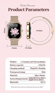 Etiquetas de Regalo Personalizadas MK88 Reloj Inteligente de Diamantes de Lujo para Mujer, Prueba de Salud Física Femenina en Tiempo Real, Reloj Inteligente con Pantalla Curva - Product Image 6