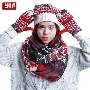 Wholesale Winter Touch Screenoutdoor Scarves Weatherproof Thick Knit Scarf Hat Gloves Set Knitted Set Hat And Scarves