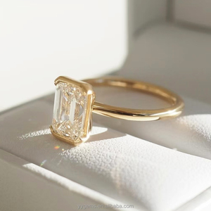 Tùy chỉnh 14k vàng nửa <span class=keywords><strong>bezel</strong></span> thiết lập 2.5ct ngọc lục bảo cắt moissanite Solitaire Nhẫn cưới đồ trang sức mỹ phụ nữ nhẫn - Product Image 3