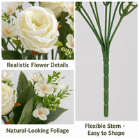 Bouquet de 7 roses artificielles en soie, fleurs artificielles pour la décoration de mariage et les arrangements floraux, vente en gros