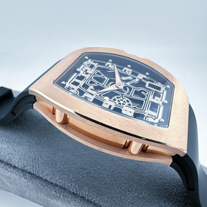 Orologio Meccanico da Uomo Bestseller 6701 in Oro Rosa, Cassa Tonneau Scheletrata, Vetro Zaffiro, Impermeabile 5BAR, Alta Qualità, Cinturino in Gomma, Casual - Product Image 3