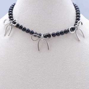 ธีมบัลเล่ต์ สร้อยคอโลหะรูปโบว์ สร้อยคอเลียนแบบมุก สีดำ สีขาว เครื่องประดับสำหรับงานปาร์ตี้ - Product Image 6