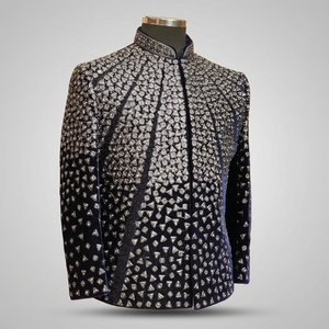 STYLISH HEAVY EMBROIDERY on STUNNING BLACK GROOM SHERWANI and <b>PANT</b> WITH Men's Suits & Blazer>Men's Suits - Product Image 4