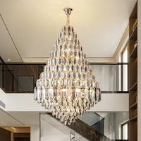 Grands lustres en cristal de luxe légers accrochants modernes d'escalier de pièce de villa pour les plafonds hauts