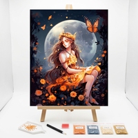 Kit de Peinture Diamant 5D Fée Fantastique Fille Pleine Lune Papillon Fleur Mosaïque Complète DIY pour Adultes Décoration Murale