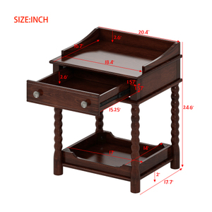 Hot Sale Nightstand with Drawer and Open Shelf, Bedside <b>Table</b> with Turned Legs and Metal Handle for Bedroom - Product Image 6