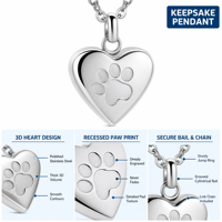 Collier de crémation pour animaux de compagnie en acier inoxydable, pendentif urne en forme de cœur avec empreinte de patte, bijoux commémoratifs pour cendres de chien, couleurs personnalisées, marque SEEDORA