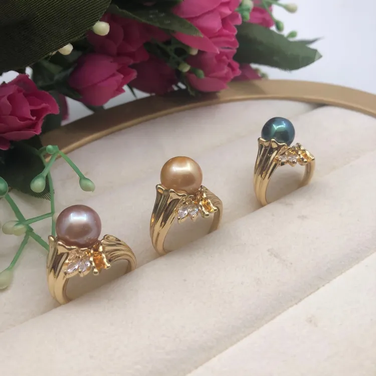 New Arrivals Crystal Gold Plated Adjustable Big Pearl Jewelry Samoan Rings Hawaiian Box Of Rings