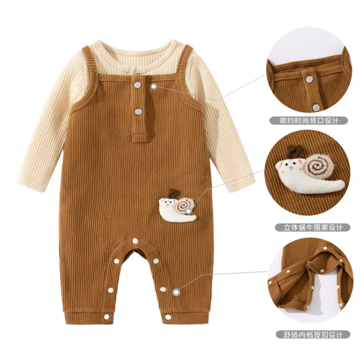 HY-86 Herfst Cartoon Slak Peuter 2 Stuks Kleding Set Shirt Met Lange Mouwen En Jarretel Broek Baby Boy Sets Voor Baby 'S