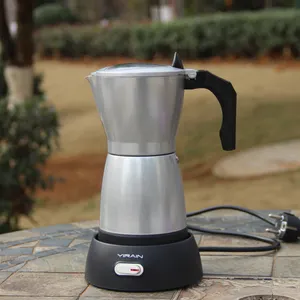 Elektrikli alüminyum Stovetop Espresso kahve makinesi, seyahat elektrikli İtalyan Moka kahve makinesi alüminyum indüksiyon
