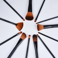 Ensemble de 12 pinceaux de maquillage vegan en poils synthétiques avec manche en bois noir confortable Dongshen pour le correcteur et les lèvres