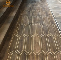 Parquet massif en teck avec incrustations brunes, 4 mm, en bandes de placage sciées, motif mosaïque géométrique, moderne, directement de l'usine