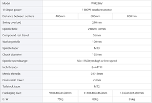 Mới nhất 1100W không chổi than wm210v băng ghế dự bị máy tiện máy mini Kim Loại máy tiện công nghệ Đức - Product Image 3