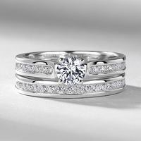 Bague de fiançailles 2-en-1 en argent sterling S925, moissanite ronde couleur D VVS1, sertie à griffes, plaquée rhodium, certifiée GRA
