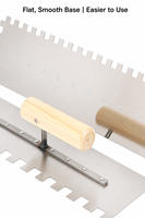Truelle à carrelage en acier inoxydable dentelée avec base plate lisse et poignée renforcée par rivets pour travaux professionnels de carrelage