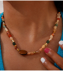 قلادات خرز العقيق الطبيعي متعددة الألوان بتصميم هندسي عتيق وعصري من بينغشين للمجوهرات، هدية للنساء مطلية بالذهب عيار 18 قيراط - Product Image 3