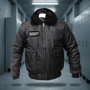 Winter Men's <b>Slim</b> <b>Fit</b> Stand Collar Zipper Front Breathable Embossed 100% Cotton Bomber <b>Jacket</b> for Security Guard Uniform - Product Image 3