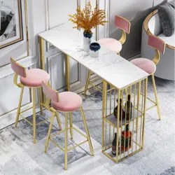 도매 미국 스타일 홈 주방 바 카운터 간단한 카페 테이블 조합 금속 높은 다리 좁은 긴 바 테이블 의자