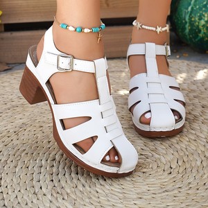 Nouvelle Arrivée Grande Taille Talon Moyen Été Tressé Découpé Mode Romaine Bout Fermé pour Femme 43 - Product Image 1