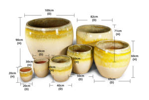 Ensemble de pots de fleurs en céramique à glaçure dégradée jaune et blanc de style américain, écologiques, durables, pour l'intérieur, l'extérieur, le jardin, la terrasse, la maison - Product Image 3