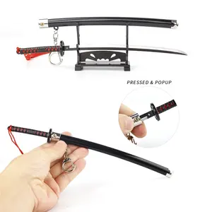 22cm Katana kim loại nghệ thuật và hàng thủ công tự động Meta thanh kiếm đen thanh kiếm Keychain quà tặng đồ chơi tùy chỉnh tanjiro thế hệ thứ hai bánh xe mặt trời Meta thanh kiếm