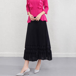 Best Quality New Fashion <b>Women's</b> Casual Elastic Waist A-Line Ankle-Length <b>Skirt</b> Solid Color Pleated Embroidery Button Breathable - Product Image 3