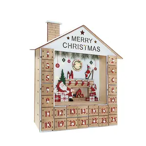 Luxury Wooden Christmas Countdown Timer 24-Day LED Plug-In with Customizable Size Laser Cut Printed Style for Winter Holidays